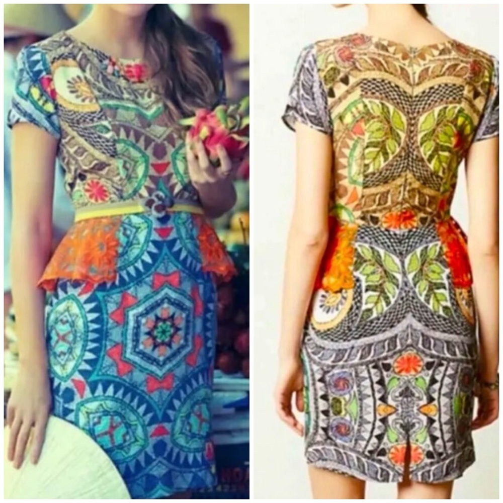 Hemant & Nandita Embroidered SZ 2 Peplum Dress Boho Artsy Multicolor - Picture 3 of 13